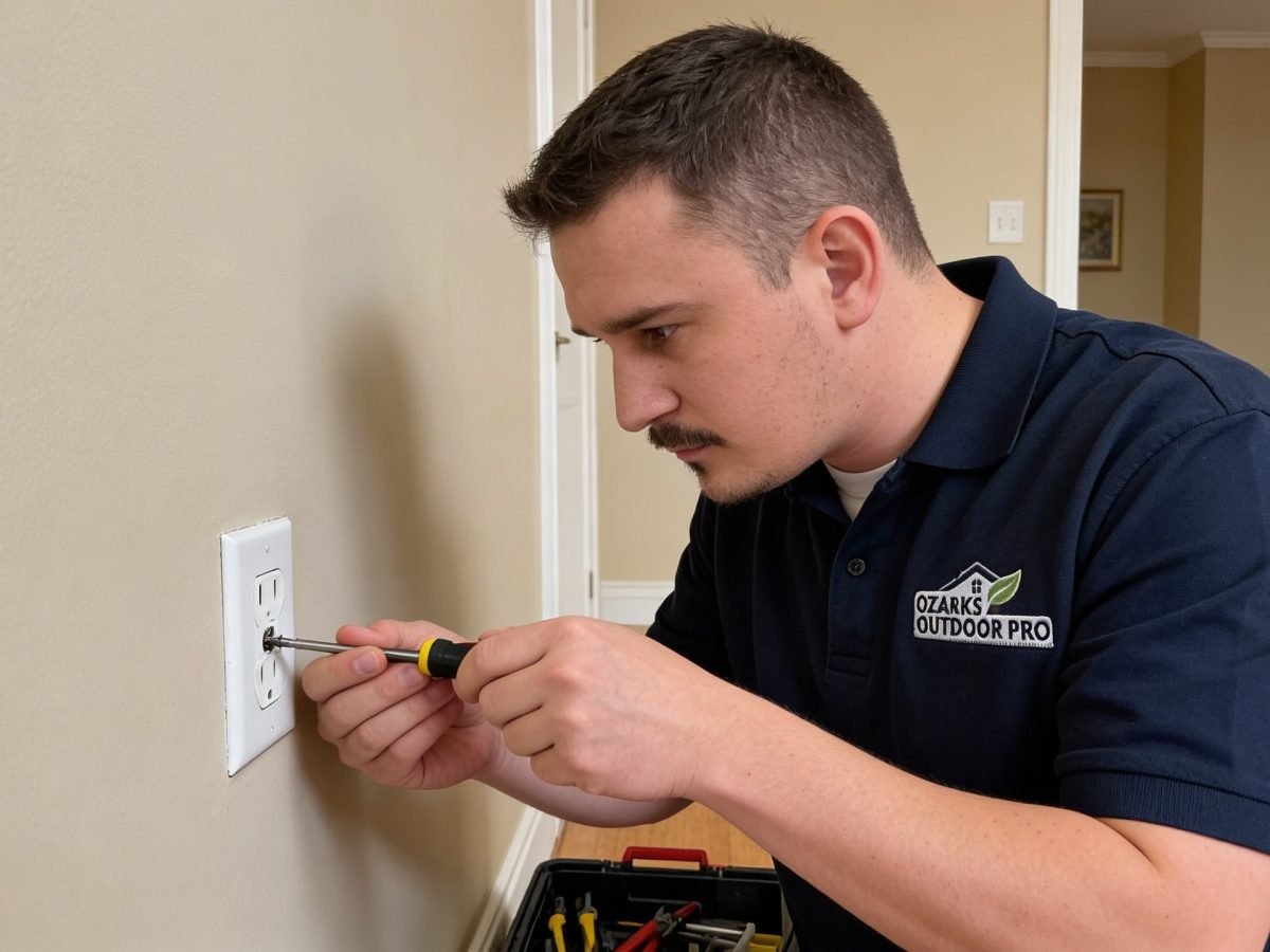 Crew chief installing an exterior light fixture on a Springfield, MO single-family home