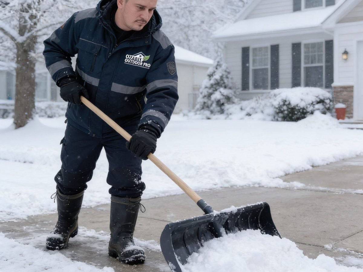Driveway plowing and salt application after a winter storm in Springfield, MO and the southwest Missouri region